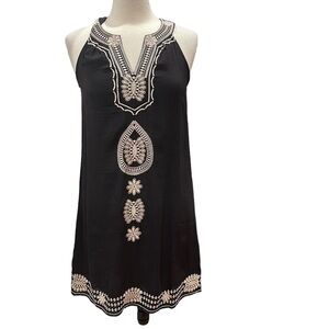 NWT THML Embroidered Sleeveless Shift Dress Black Cream SZ S